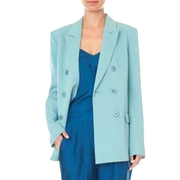 Tibi Steward Oversized Double Breasted Blazer Size 2 Seafoam Green Stretch Crepe - Picture 3 of 16
